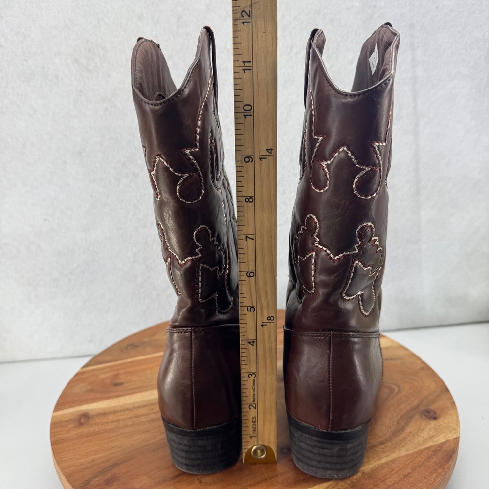 SheSole Brown Faux Leather Western Cowboy Boots‎ Stitch Detail Size 41 US 10.5 - Picture 3 of 10